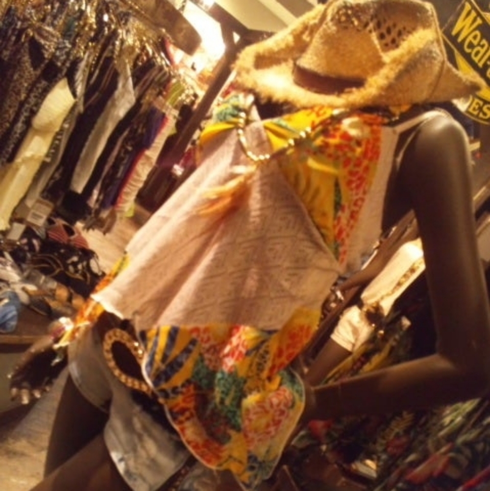 D.i.a Gyaru Yellow Tropical Print Patchwork Halter Top With Back Cutout